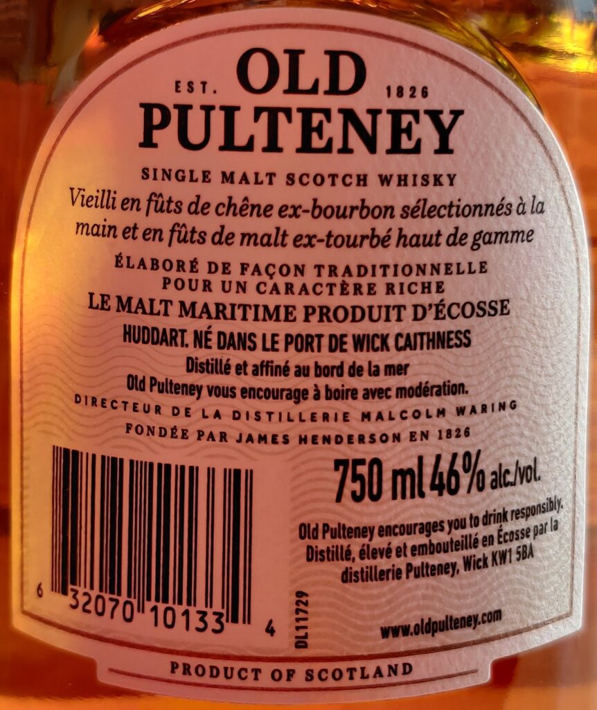 Old Pulteney Huddart - Bottle back