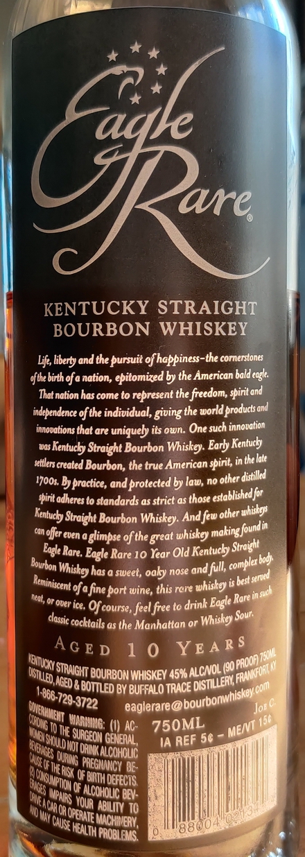 Eagle Rare 10 Year Old - Bottle back