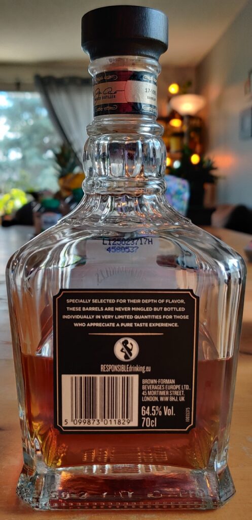 Jack Daniel’s Single Barrel Barrel Strength - Bottle back