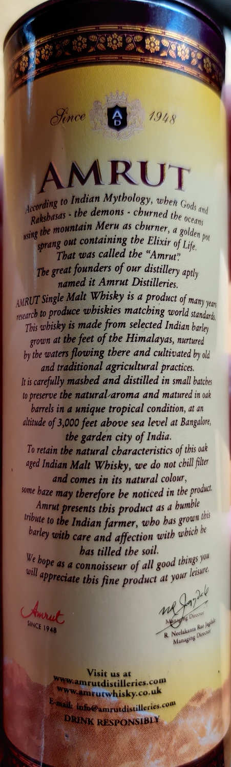 Amrut Indian Single Malt Whisky - Tin back