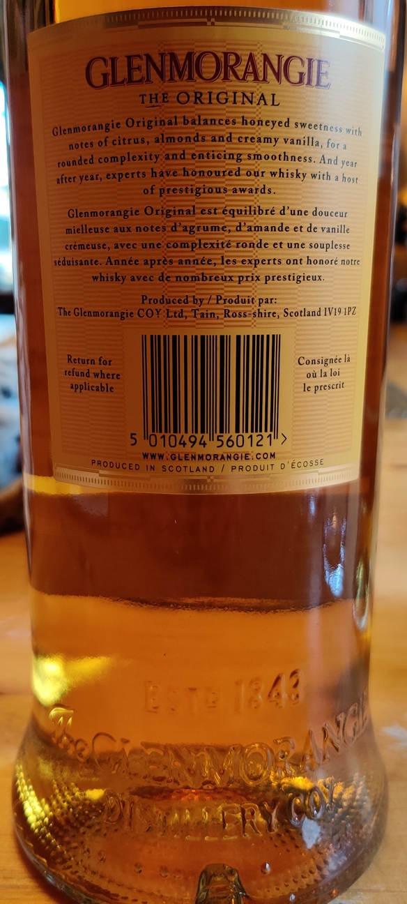 Glenmorangie The Original - 2020 Bottle back