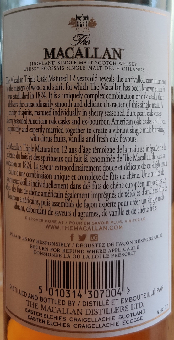 The Macallan Triple Cask Matured 12 Years - Bottle back
