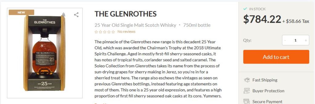 Glenrothes 25 Year Old Speyside Single Malt Scotch Whisky