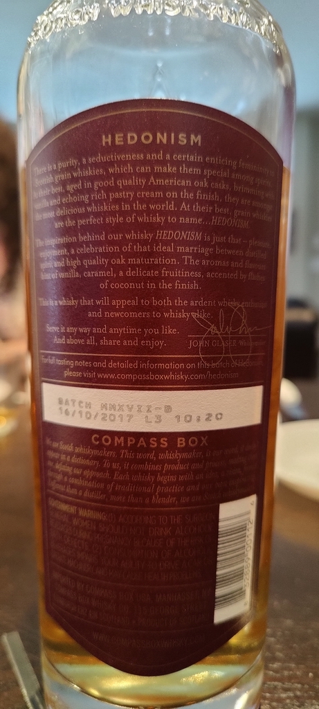 Compass Box hedonisn - Bottle Back